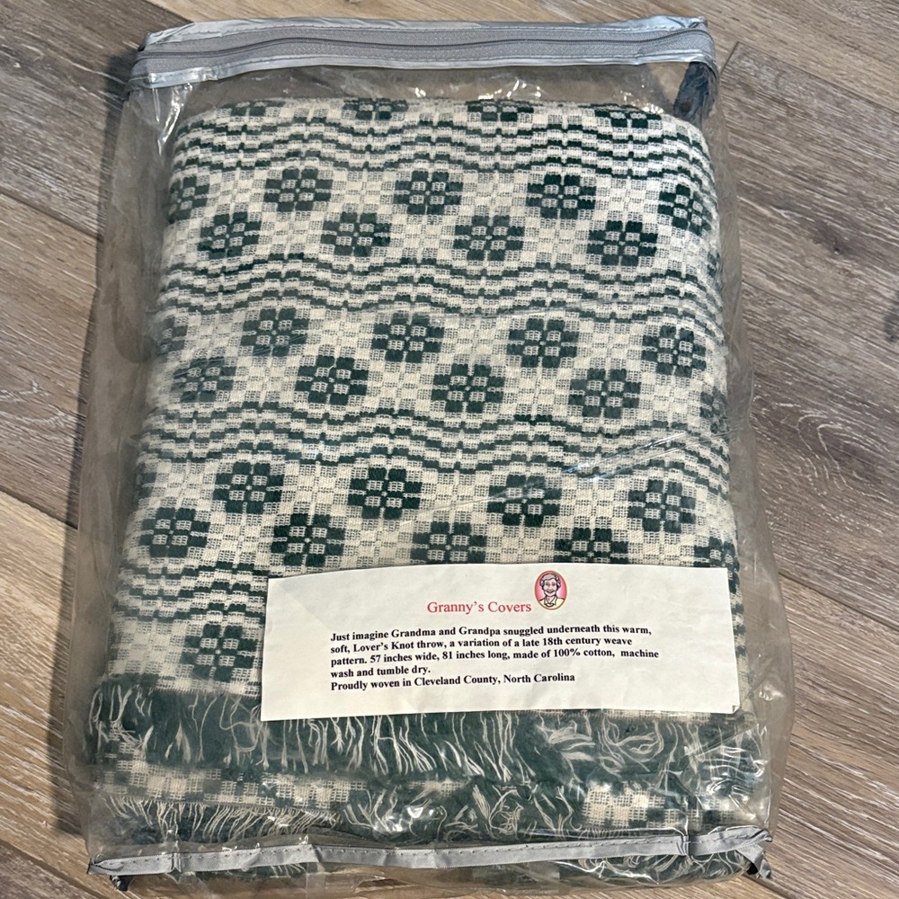 Green and White Woven Blanket